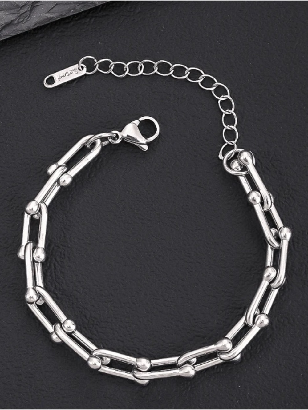 Silver Double Link Beaded Chain Bracelet